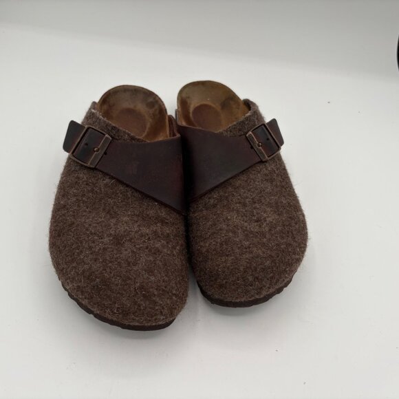 Birkenstock Basel Cocoa Habana Wool Felt leather buckle Clogs Size 7.5- 8 EU 38 - Picture 6 of 10